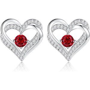 Forever Love Heart Stud Earrings for Women, 925 Sterling Silver Birthstone